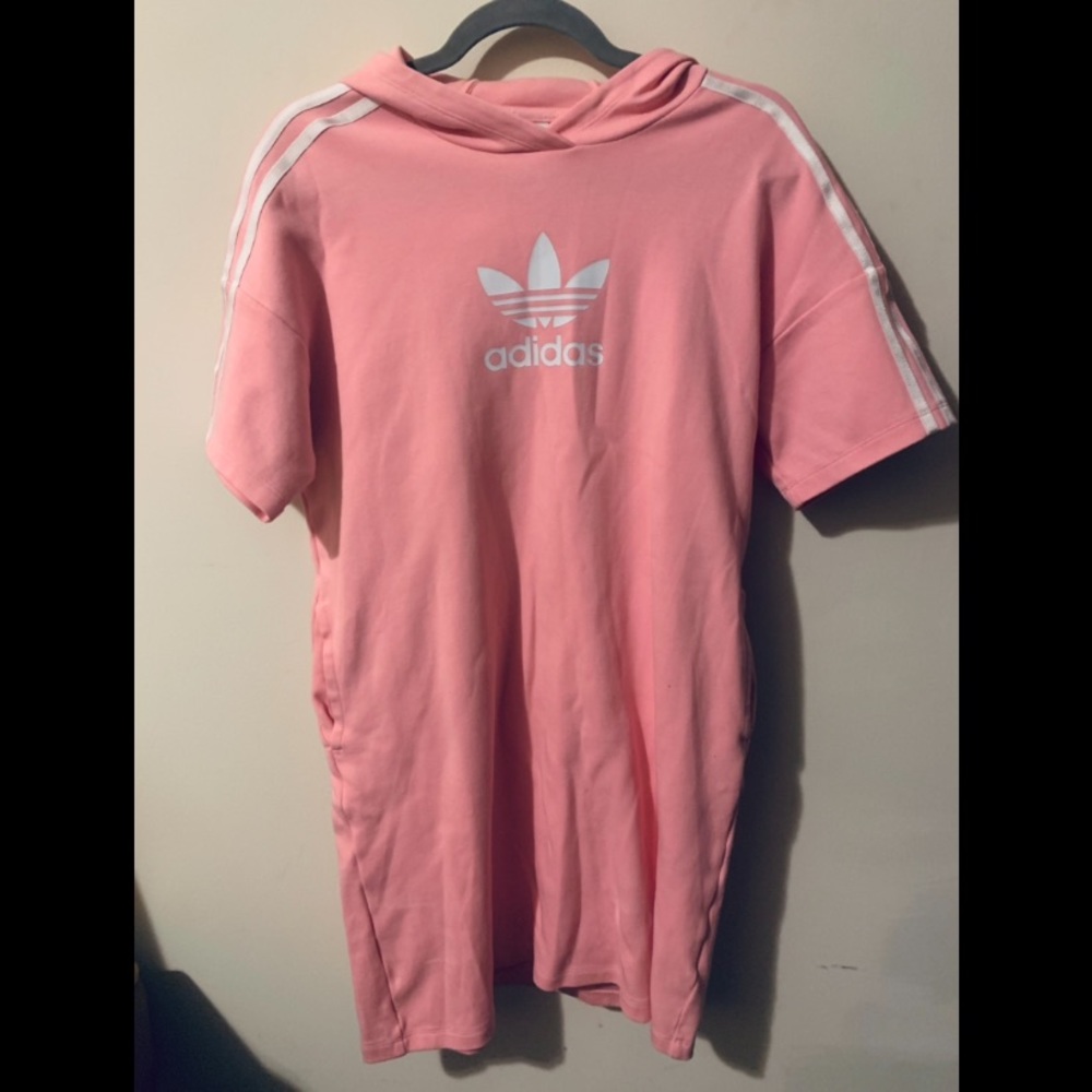 Adidas| Casual Pink Tee Shirt Dress with hood